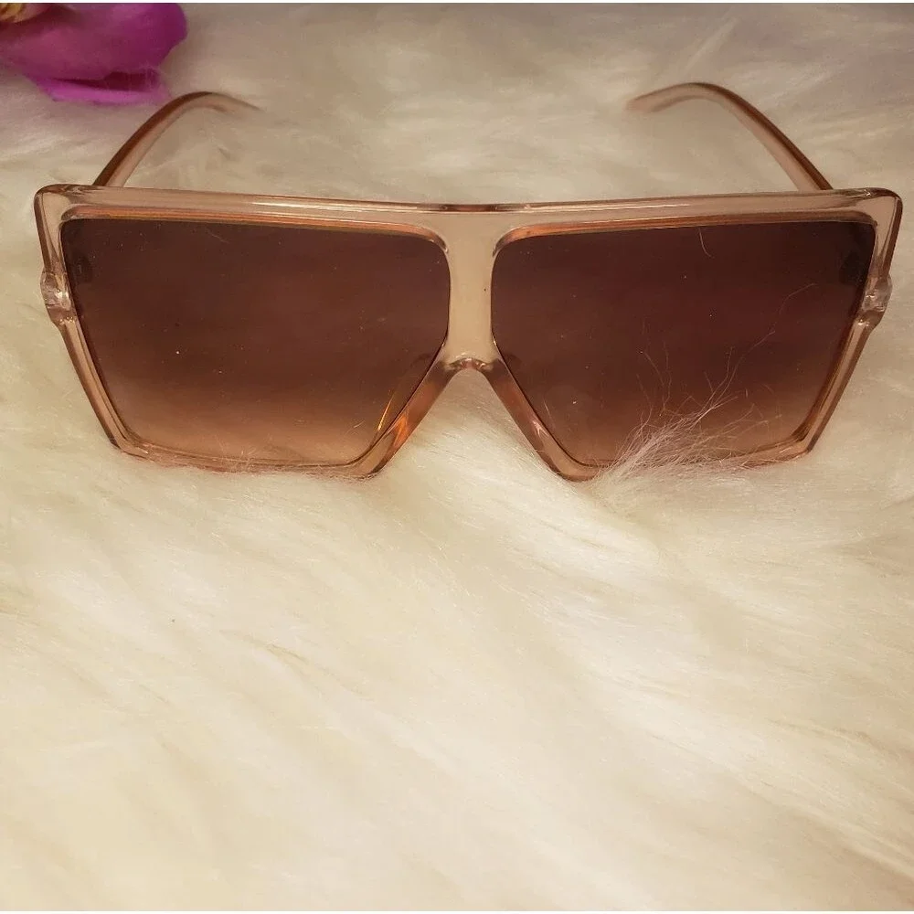 Women's Trendy Oversized Brown Translucent Square Frame Sunglasses Shades Summer